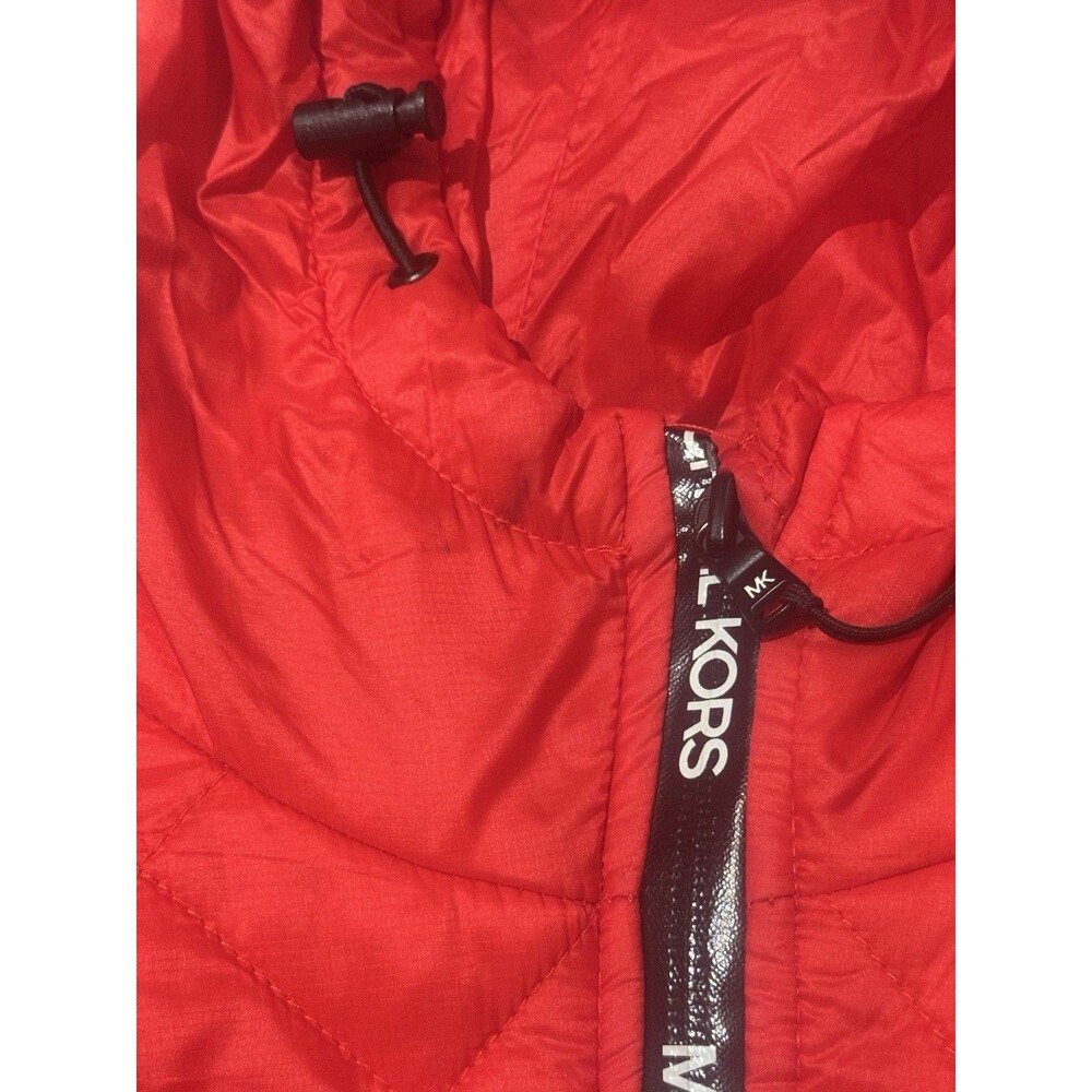 Michael Kors Red Quilted Fitted Hooded Puffer Jacket Coat Womens M Cozy Casual - Picture 7 of 7